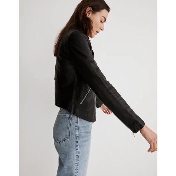 $525 New Madewell Washed Leather Motorcycle Jacket - Black - Small - Picture 3 of 11